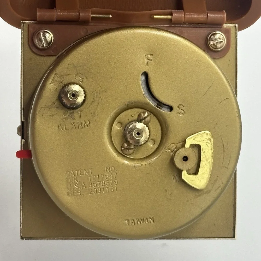 Vintage Westclox Compact Windup Travel‎ Alarm Clock Tan Folding Case Works Great